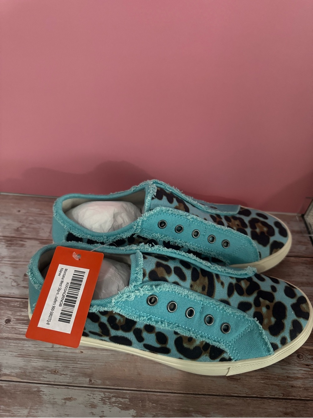 Wrangler Aqua Blue Leopard Print Slip-On Sneakers